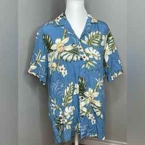 Mens Small Winnie Fashion Hawaiian Shirt Short Sleeve Button Up Blue Floral